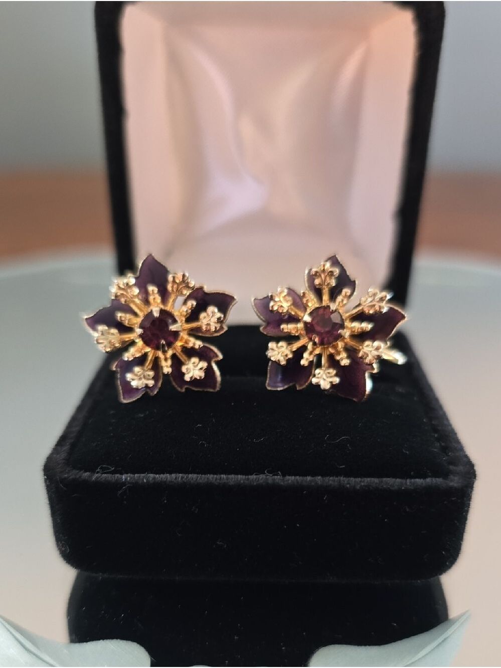 Vintage Purple Enamel Screw Back Earrings